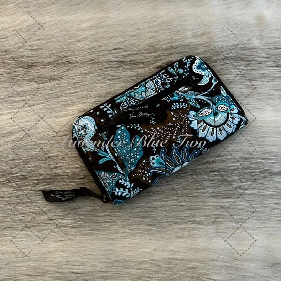VERA BRADLEY Java Blue 2006 Zip Around Wallet Long Brown Floral Y2K Wristlet - Picture 3 of 11